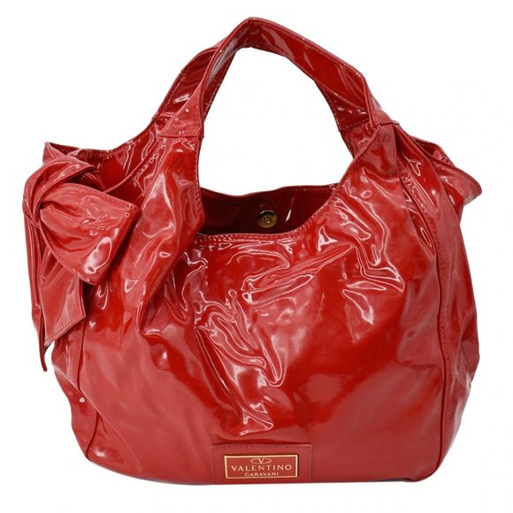 Valentino Bags Valentino Nuage Bow Patent Leather Tote Bag Red